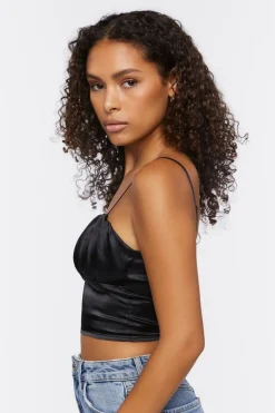 Satin Lace-Up Cropped Cami