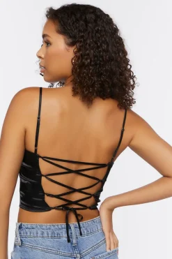 Satin Lace-Up Cropped Cami