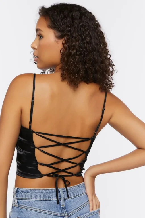 Satin Lace-Up Cropped Cami