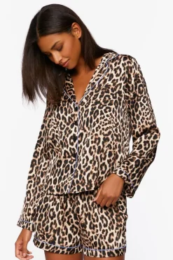 Satin Leopard Shirt & Shorts Pajama Set