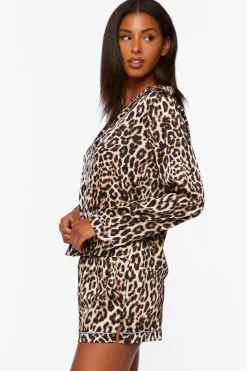 Satin Leopard Shirt & Shorts Pajama Set