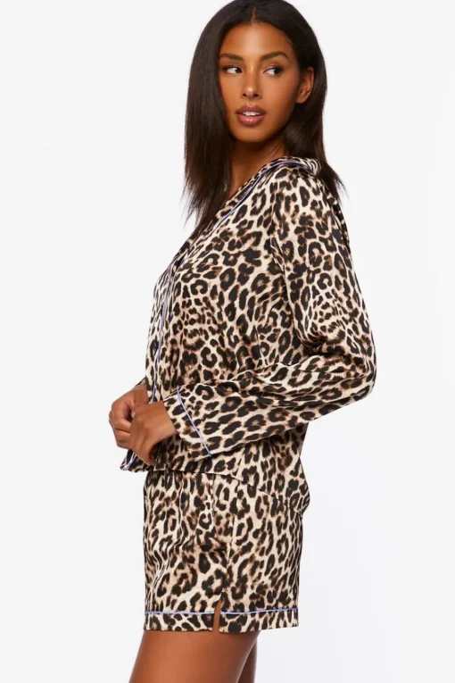Satin Leopard Shirt & Shorts Pajama Set
