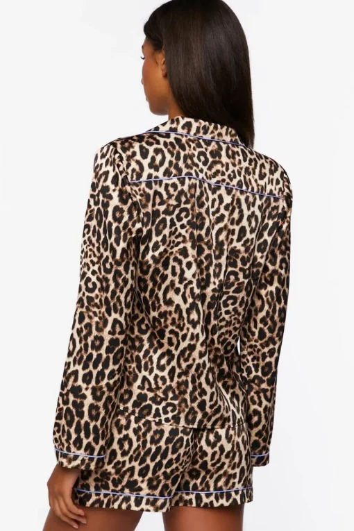 Satin Leopard Shirt & Shorts Pajama Set