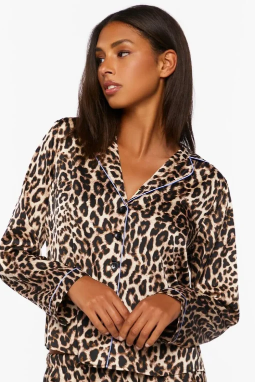 Satin Leopard Shirt & Shorts Pajama Set