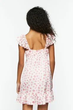 Satin Lip Print Mini Dress
