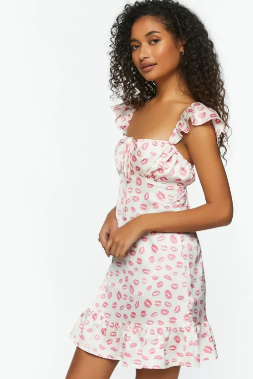 Satin Lip Print Mini Dress