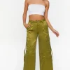 Satin Mid-Rise Cargo Pants
