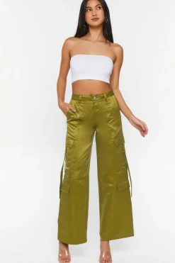 Satin Mid-Rise Cargo Pants
