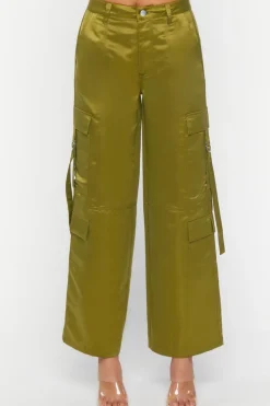 Satin Mid-Rise Cargo Pants