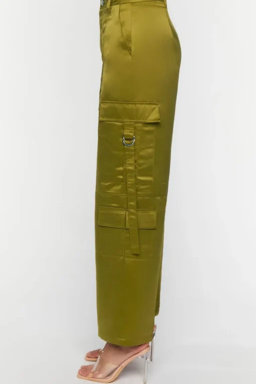 Satin Mid-Rise Cargo Pants
