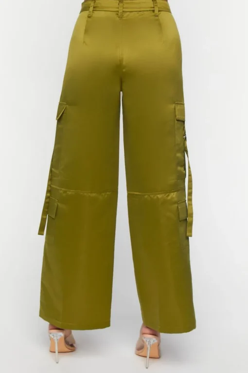 Satin Mid-Rise Cargo Pants