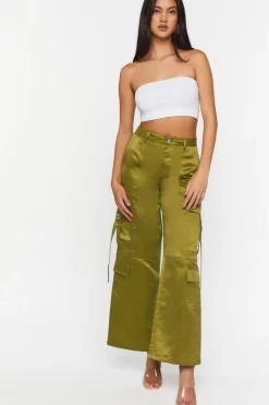 Satin Mid-Rise Cargo Pants