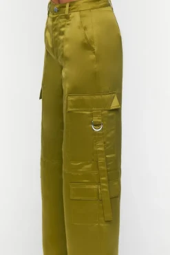 Satin Mid-Rise Cargo Pants