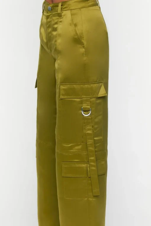 Satin Mid-Rise Cargo Pants