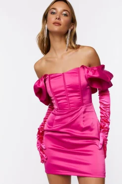 Satin Off-The-Shoulder Corset Dress