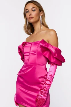 Satin Off-The-Shoulder Corset Dress