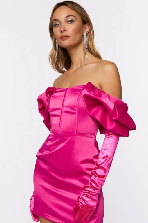 Satin Off-The-Shoulder Corset Dress