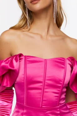 Satin Off-The-Shoulder Corset Dress