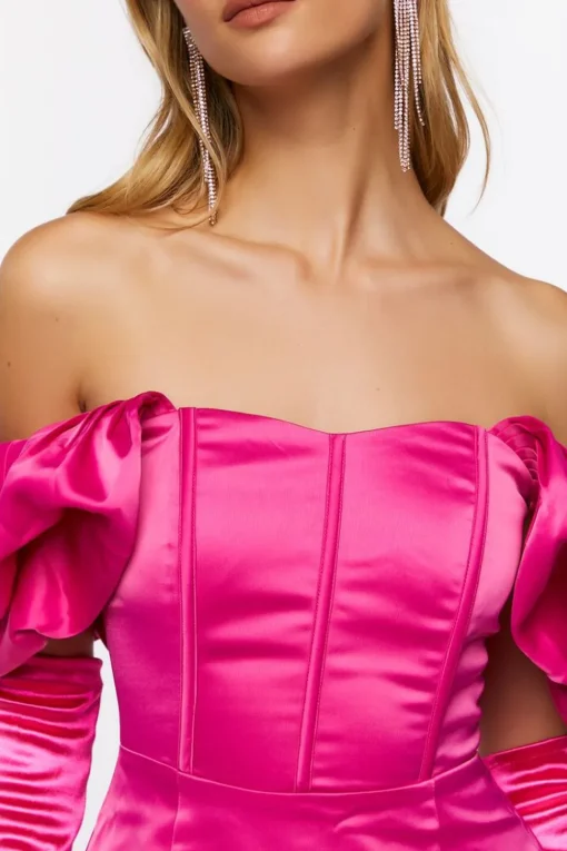 Satin Off-The-Shoulder Corset Dress