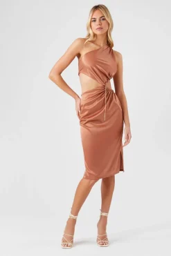 Satin One-Shoulder Midi Dress