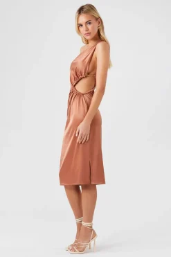Satin One-Shoulder Midi Dress