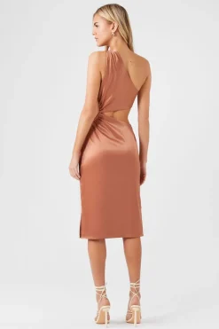 Satin One-Shoulder Midi Dress
