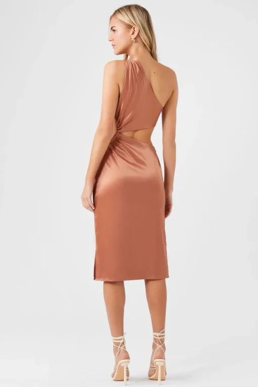 Satin One-Shoulder Midi Dress