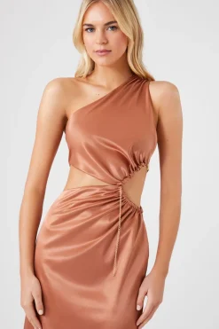 Satin One-Shoulder Midi Dress