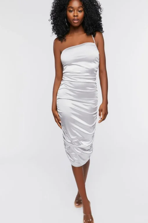 Satin One-Shoulder Midi Dress