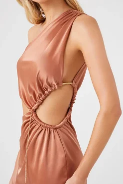 Satin One-Shoulder Midi Dress
