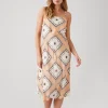Satin Ornate Print Midi Dress