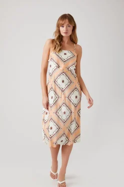 Satin Ornate Print Midi Dress