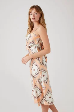 Satin Ornate Print Midi Dress
