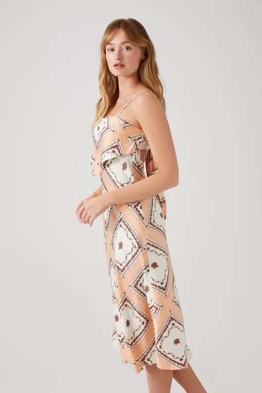 Satin Ornate Print Midi Dress