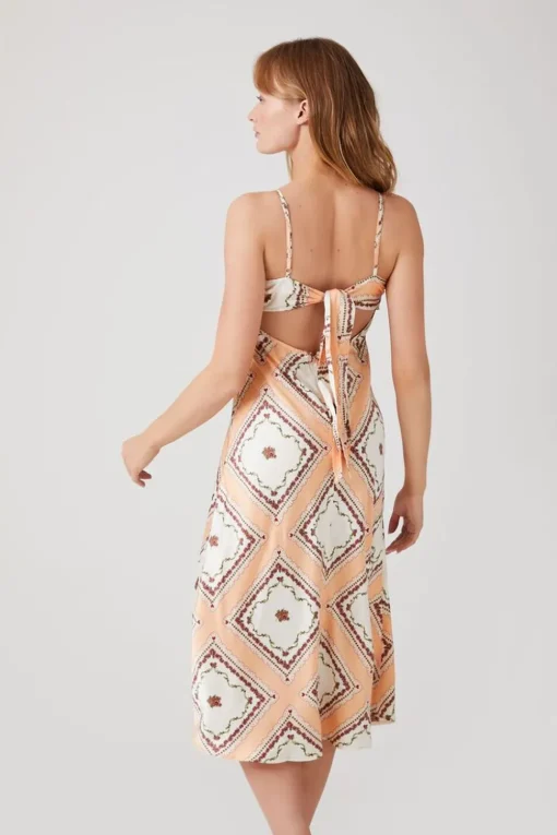 Satin Ornate Print Midi Dress