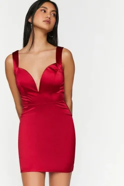 Satin Plunging Crisscross Mini Dress