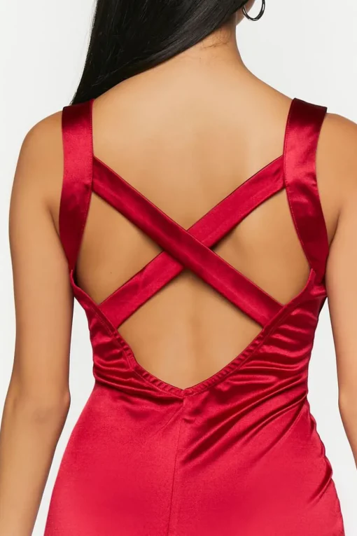Satin Plunging Crisscross Mini Dress