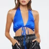 Satin Plunging Halter Crop Top