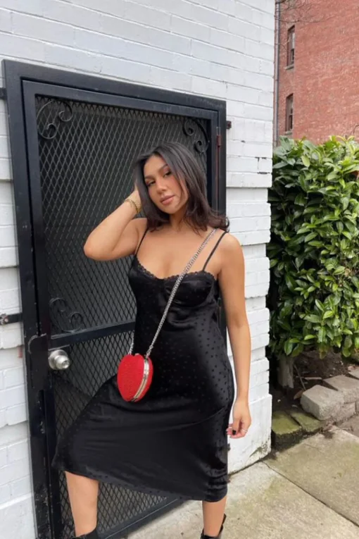 Satin Polka Dot Midi Slip Dress