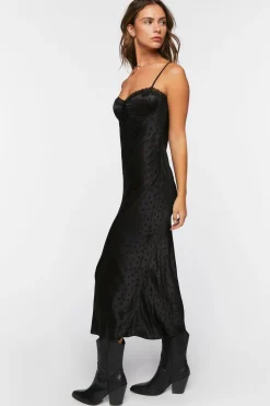 Satin Polka Dot Midi Slip Dress