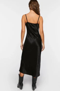 Satin Polka Dot Midi Slip Dress