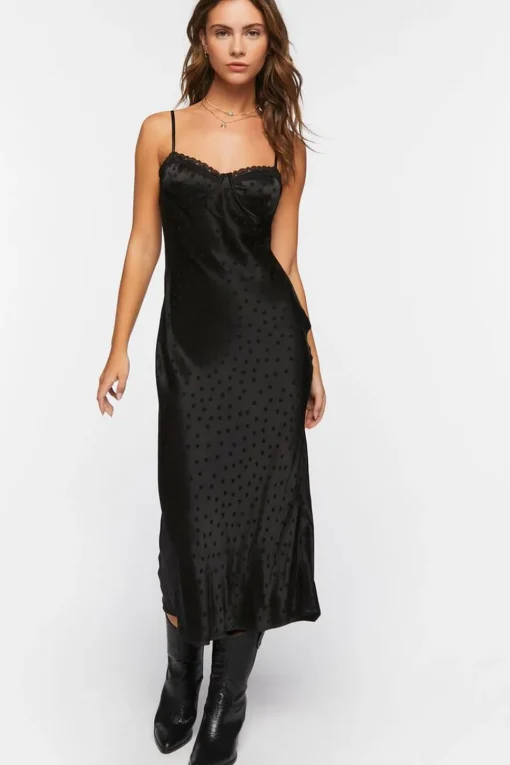 Satin Polka Dot Midi Slip Dress