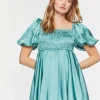 Satin Puff-Sleeve Babydoll Dress