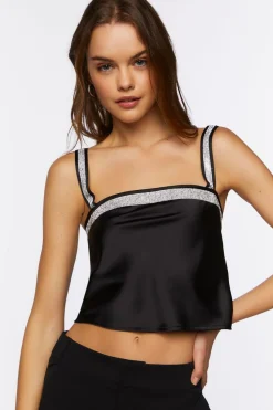 Satin Rhinestone Cropped Cami