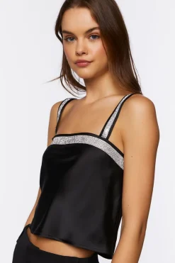 Satin Rhinestone Cropped Cami