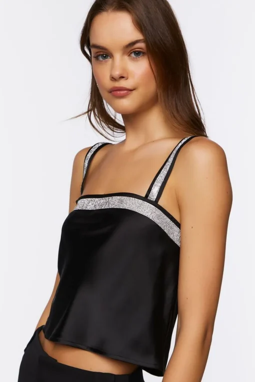 Satin Rhinestone Cropped Cami