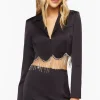 Satin Rhinestone Fringe Mini Skirt