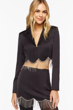Satin Rhinestone Fringe Mini Skirt