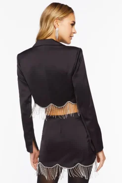 Satin Rhinestone Fringe Mini Skirt