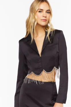 Satin Rhinestone Fringe Mini Skirt